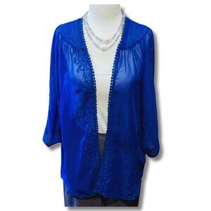 FUN & FLIRT Cobalt blue open-front embroidered lingerie cardigan MEDIUM LARGE XL